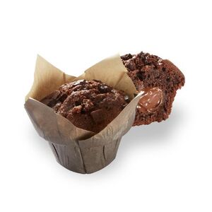 Muffin chocolat fourrage choco-noisettes décor éclats de chocolat